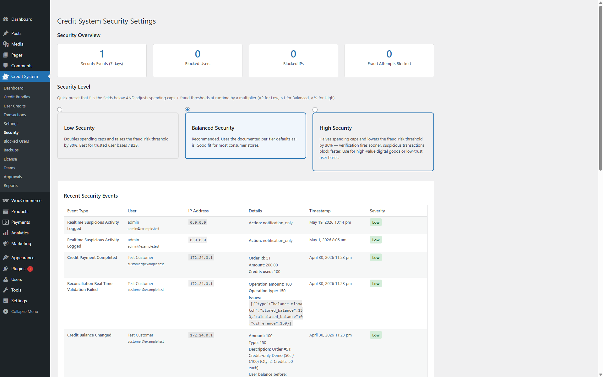 Security settings